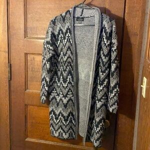 Wool blend Lucky Brand Black and Gray Chevron Open Cardigan